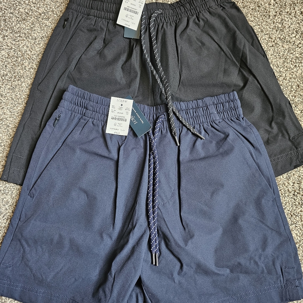 NWT J. Crew Set of 2 Men's Blue & Black  9" Dock Tech Shorts